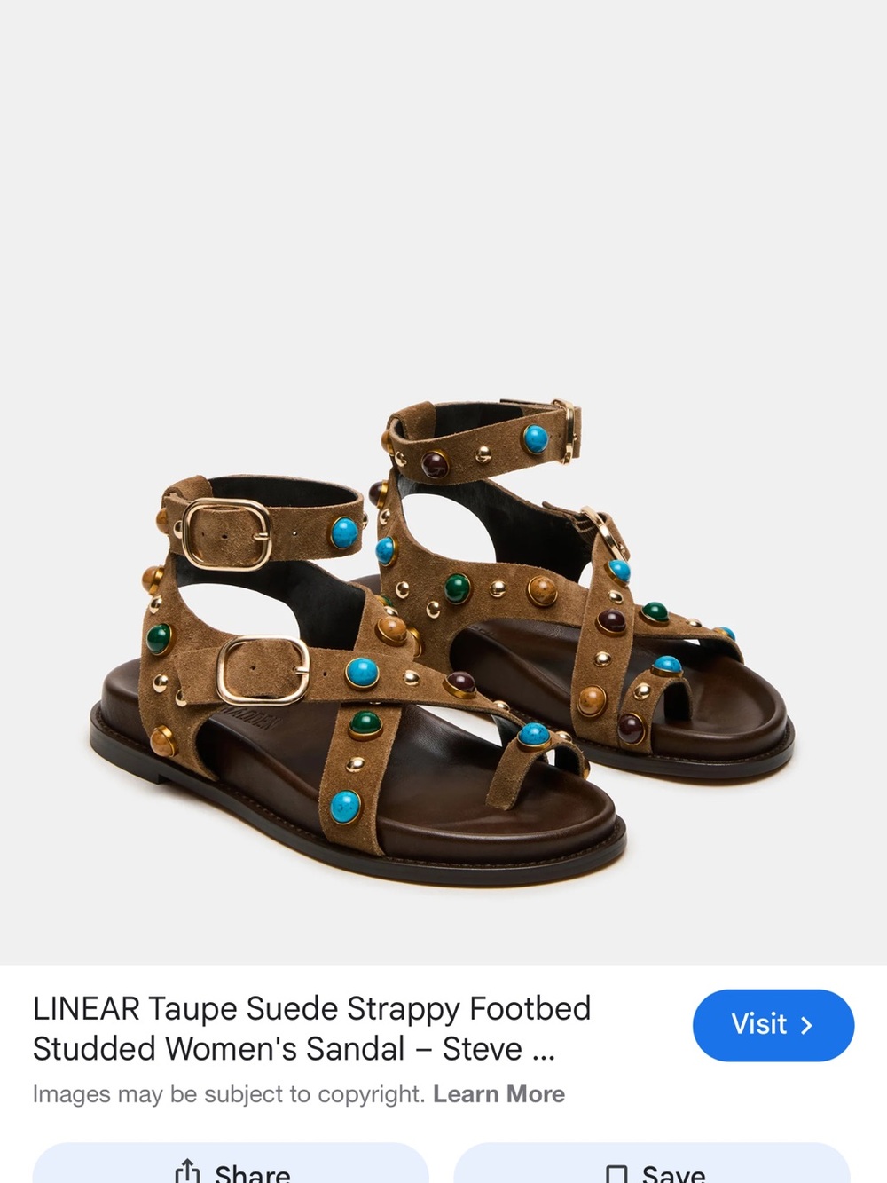 Steve Madden Taupe Suede Studded Sandals with Turquoise & Green Accents
